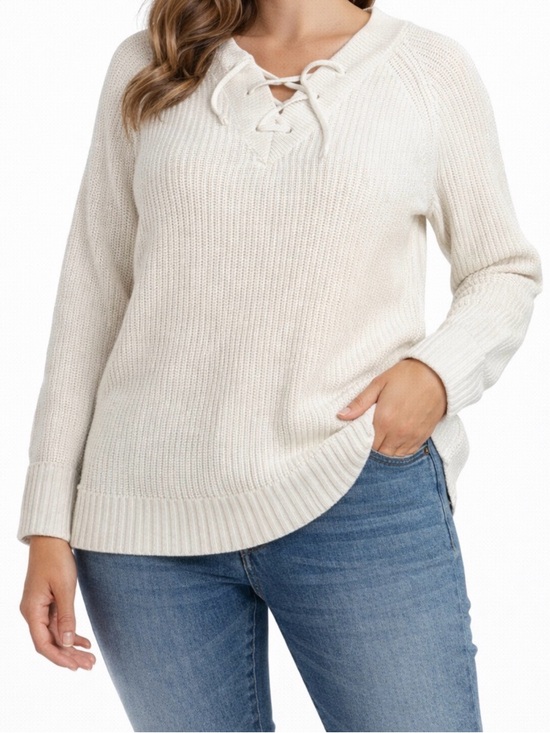 St. John's Bay Sweaters - St. John's Bay Lace-Up Scoop Neck Ivory Sweater